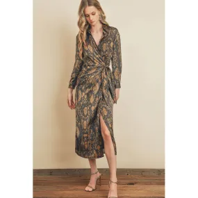 Printed Midi Shirt Wrap Dress