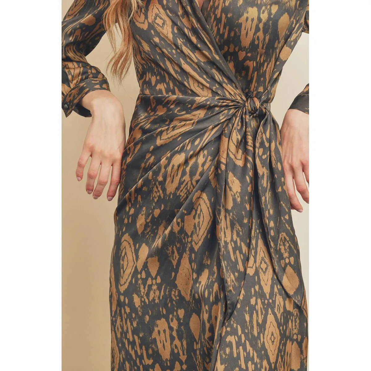 Printed Midi Shirt Wrap Dress