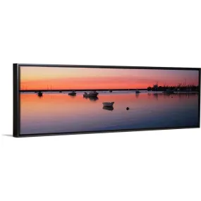 "Boats in an ocean at sunset, Provincetown, Cape Cod, Barnstable County, Massa" Black Float Frame Canvas Art