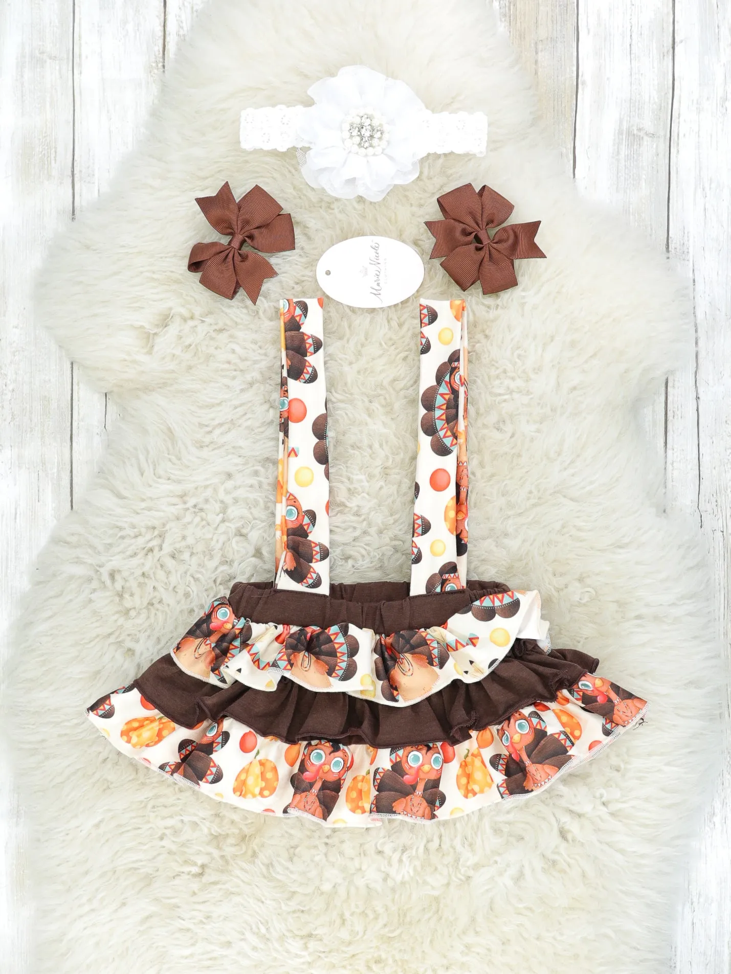 "Mommy's Little Turkey" Ruffle Overall Romper