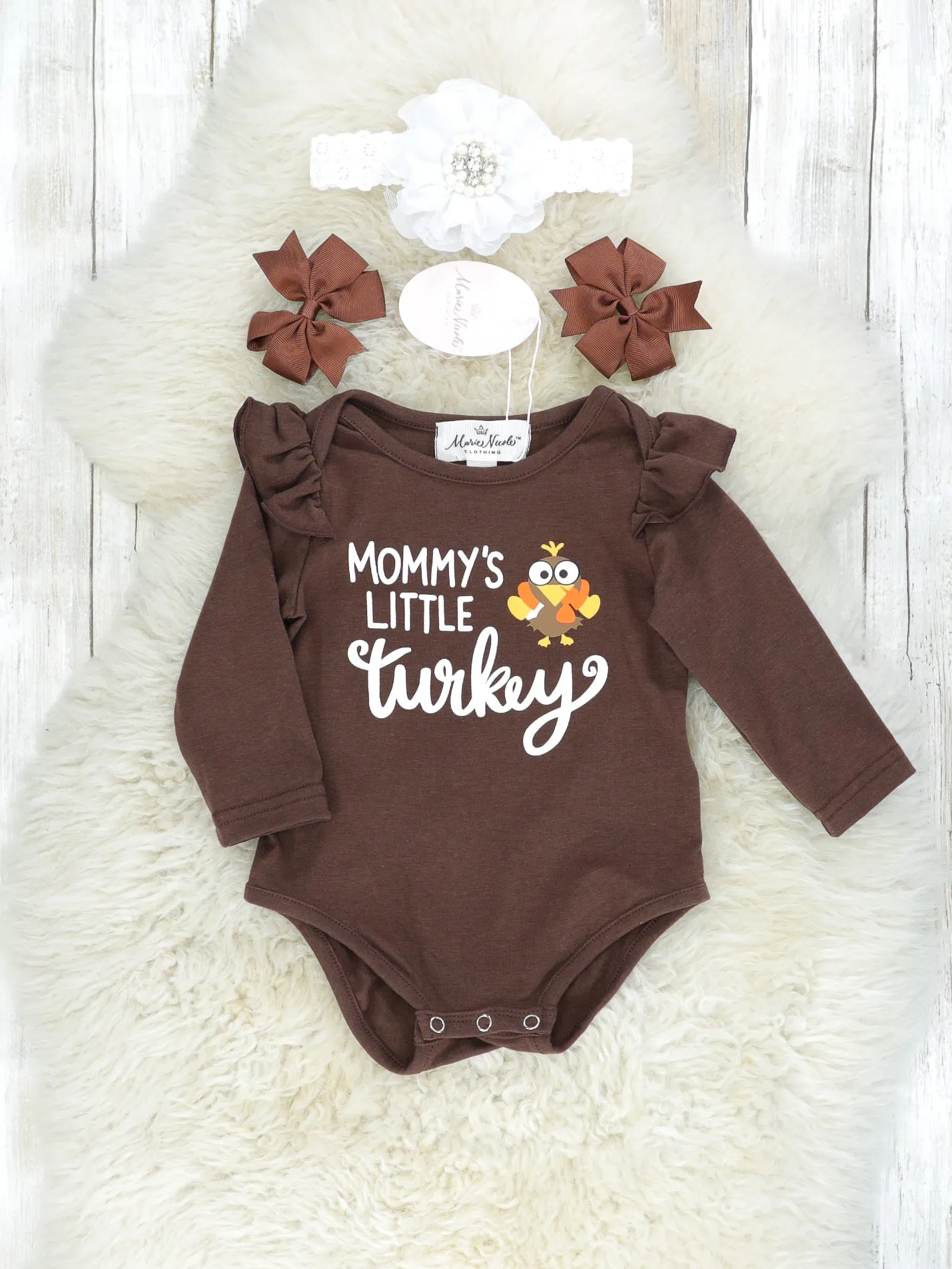 "Mommy's Little Turkey" Ruffle Overall Romper