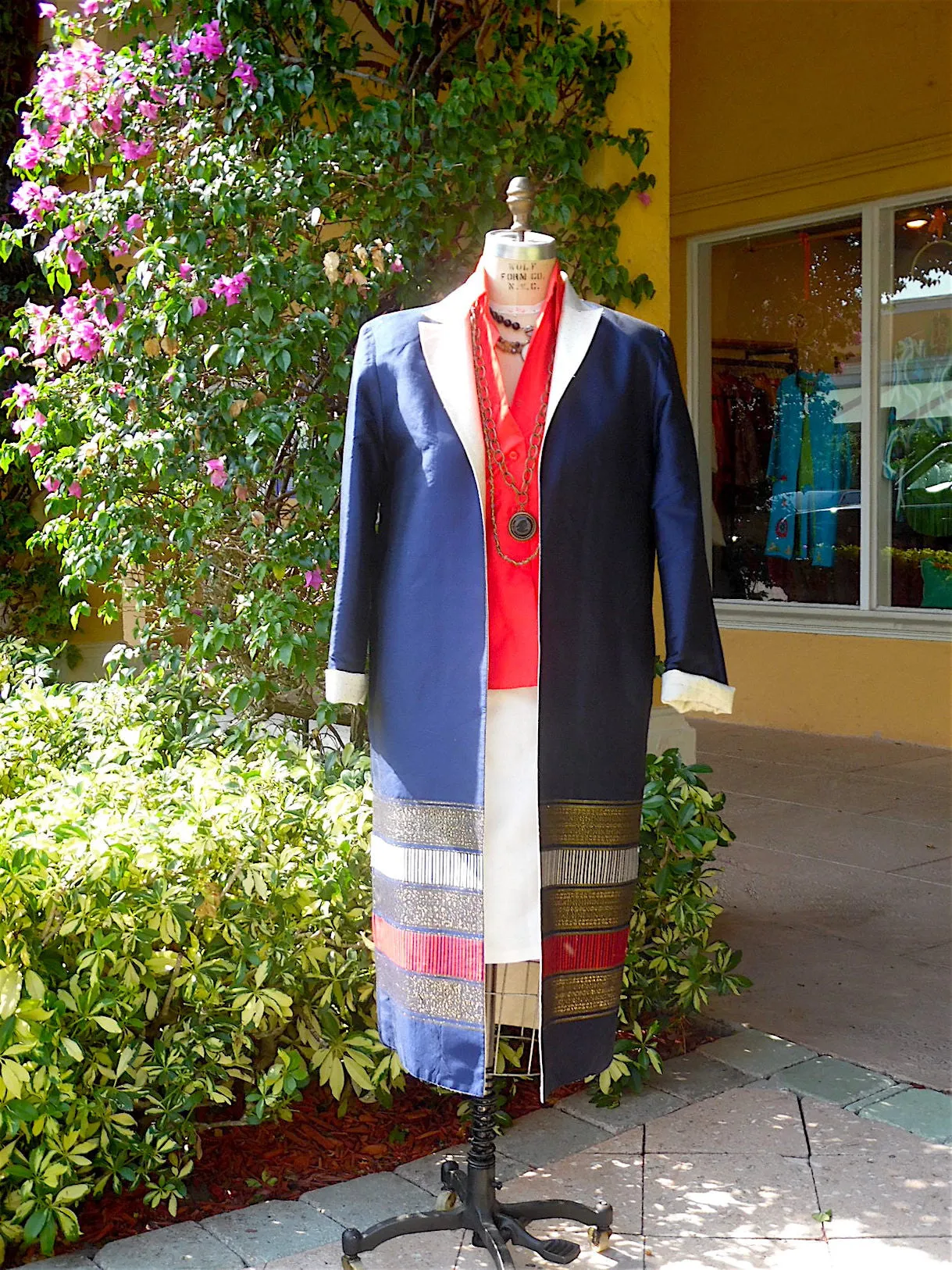 Reversible Silk Opera Coat Red White and Blue