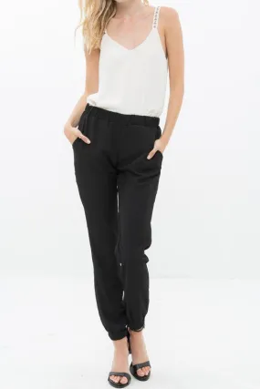 Ro & De Ankle Cuffed Black Crepe Pants In Black