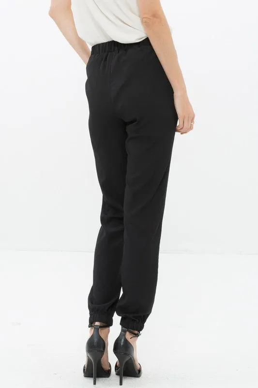 Ro & De Ankle Cuffed Black Crepe Pants In Black