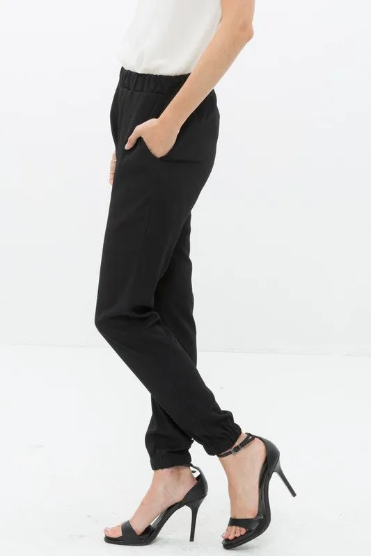 Ro & De Ankle Cuffed Black Crepe Pants In Black