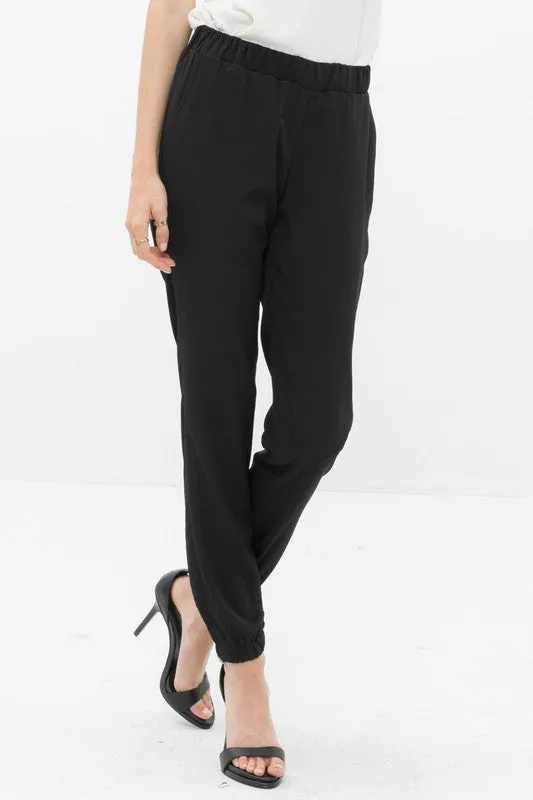 Ro & De Ankle Cuffed Black Crepe Pants In Black