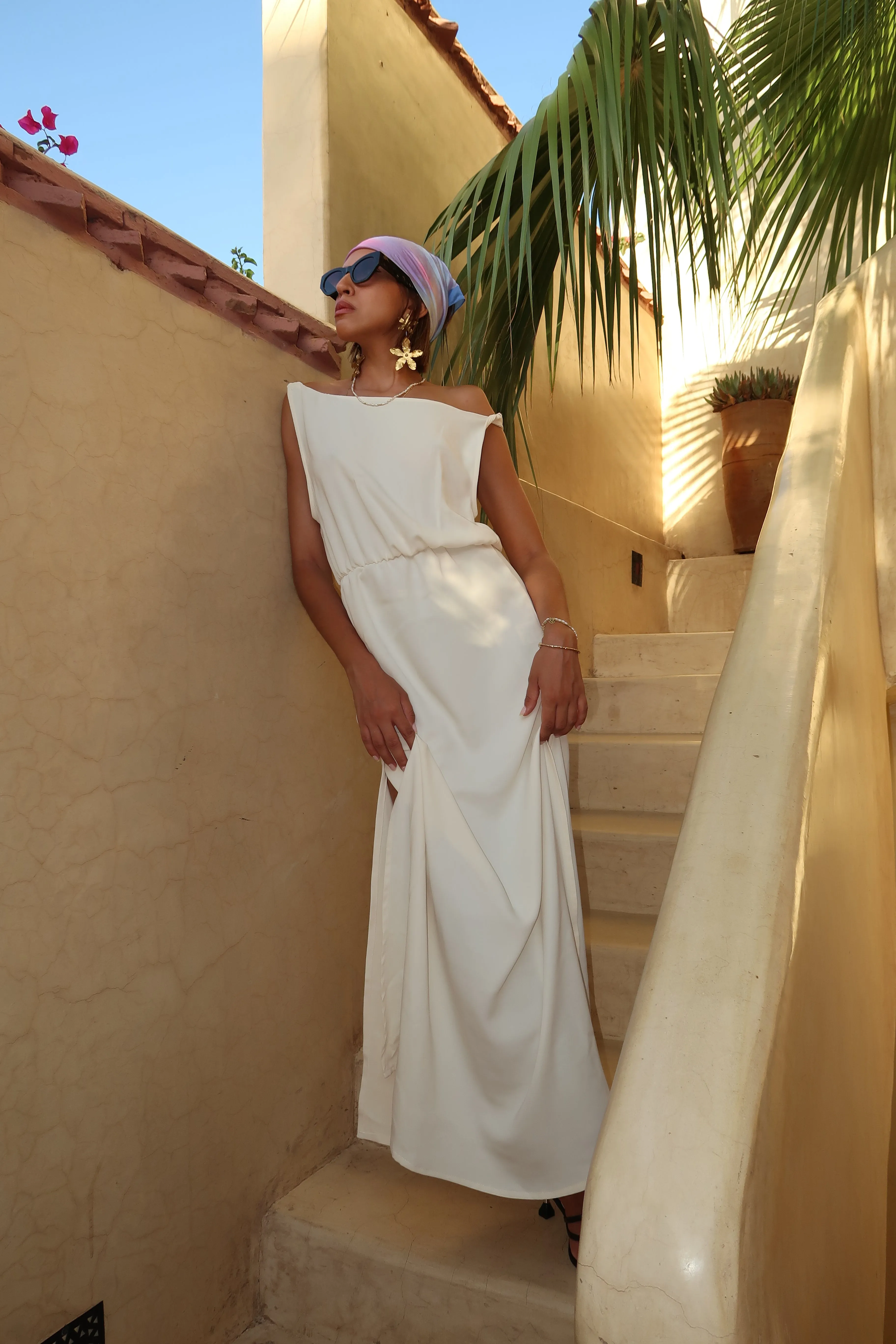 ROBE EN CREPE DE SOIE BLANCHE- "ATHENA"