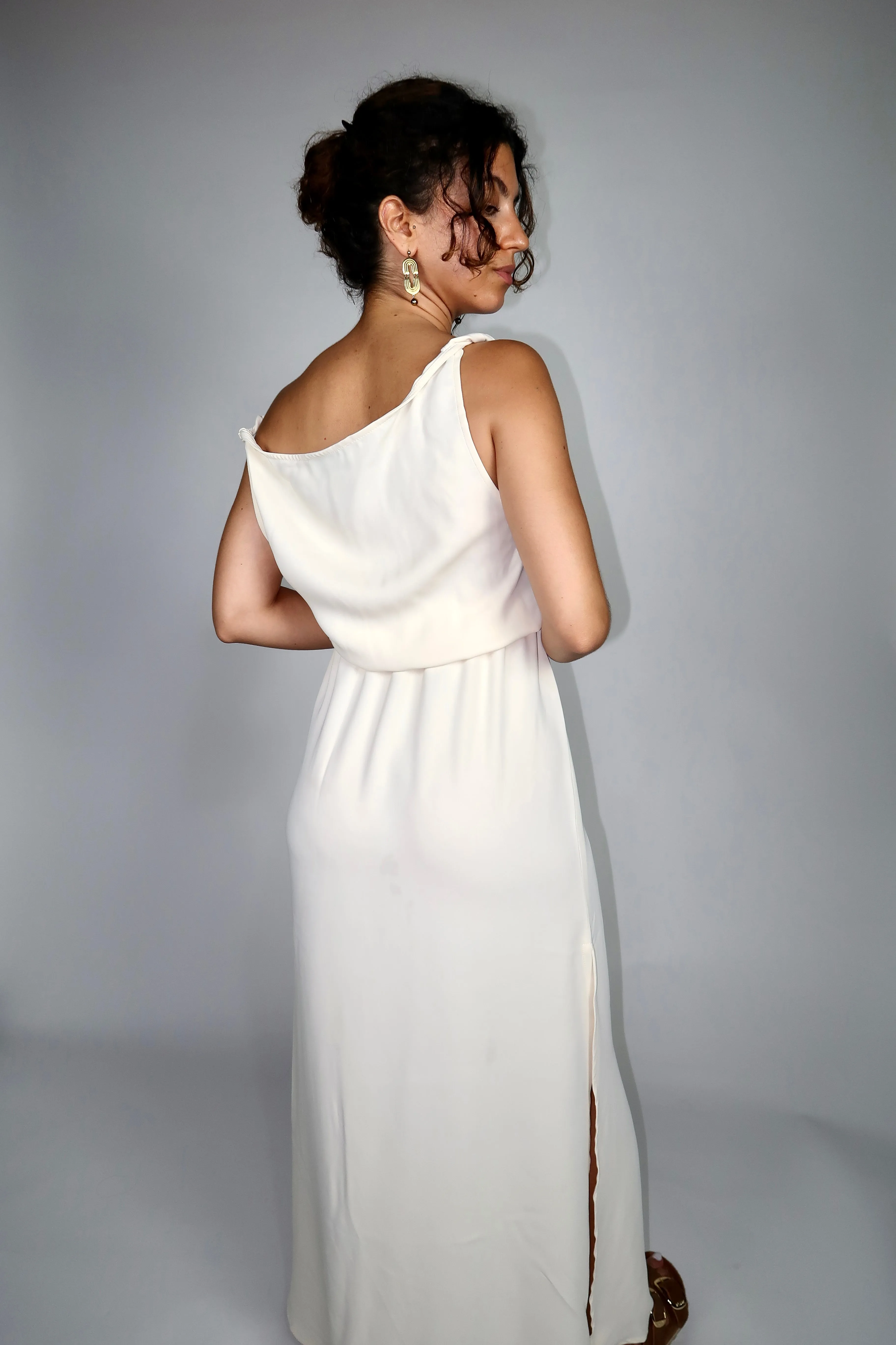 ROBE EN CREPE DE SOIE BLANCHE- "ATHENA"