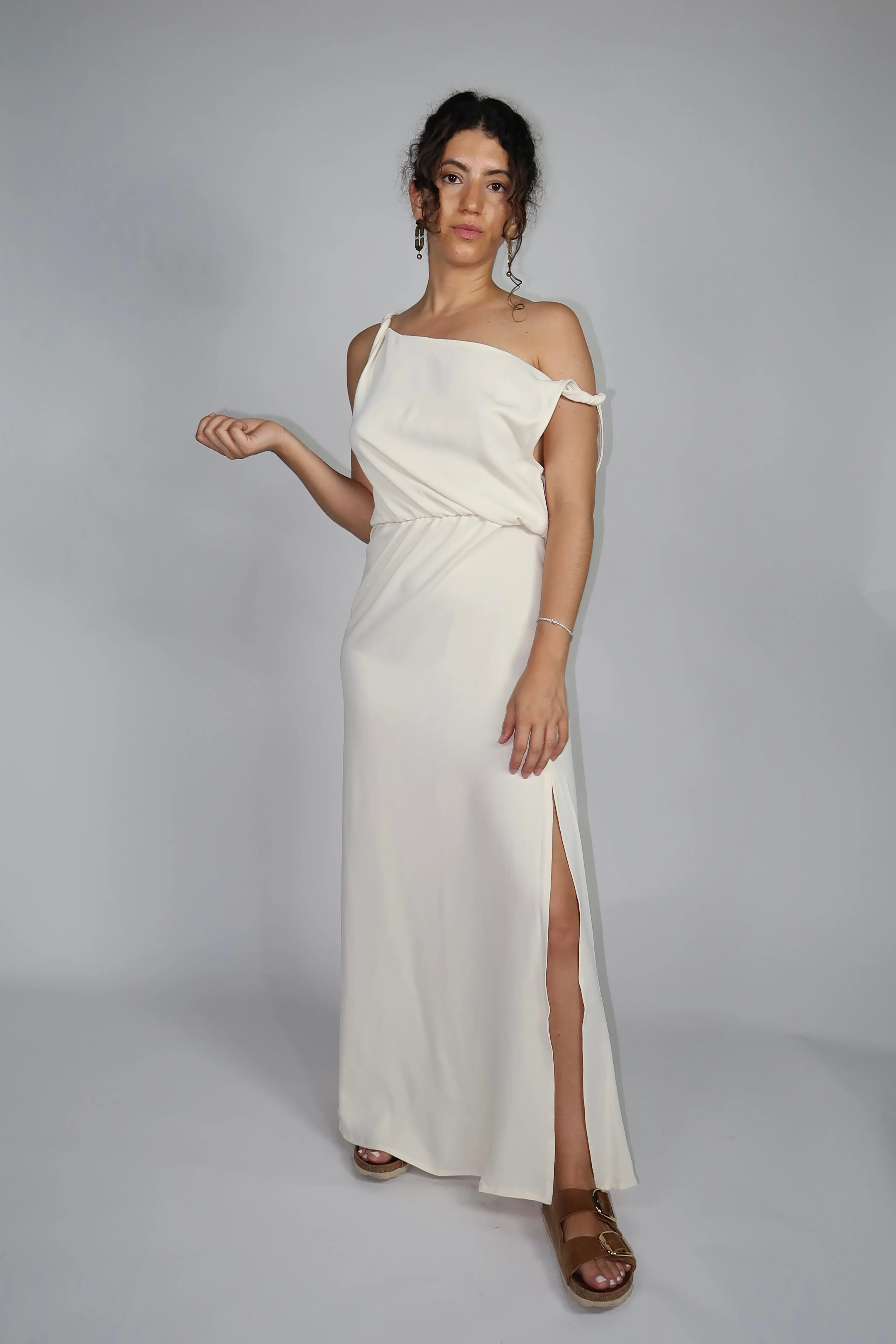 ROBE EN CREPE DE SOIE BLANCHE- "ATHENA"