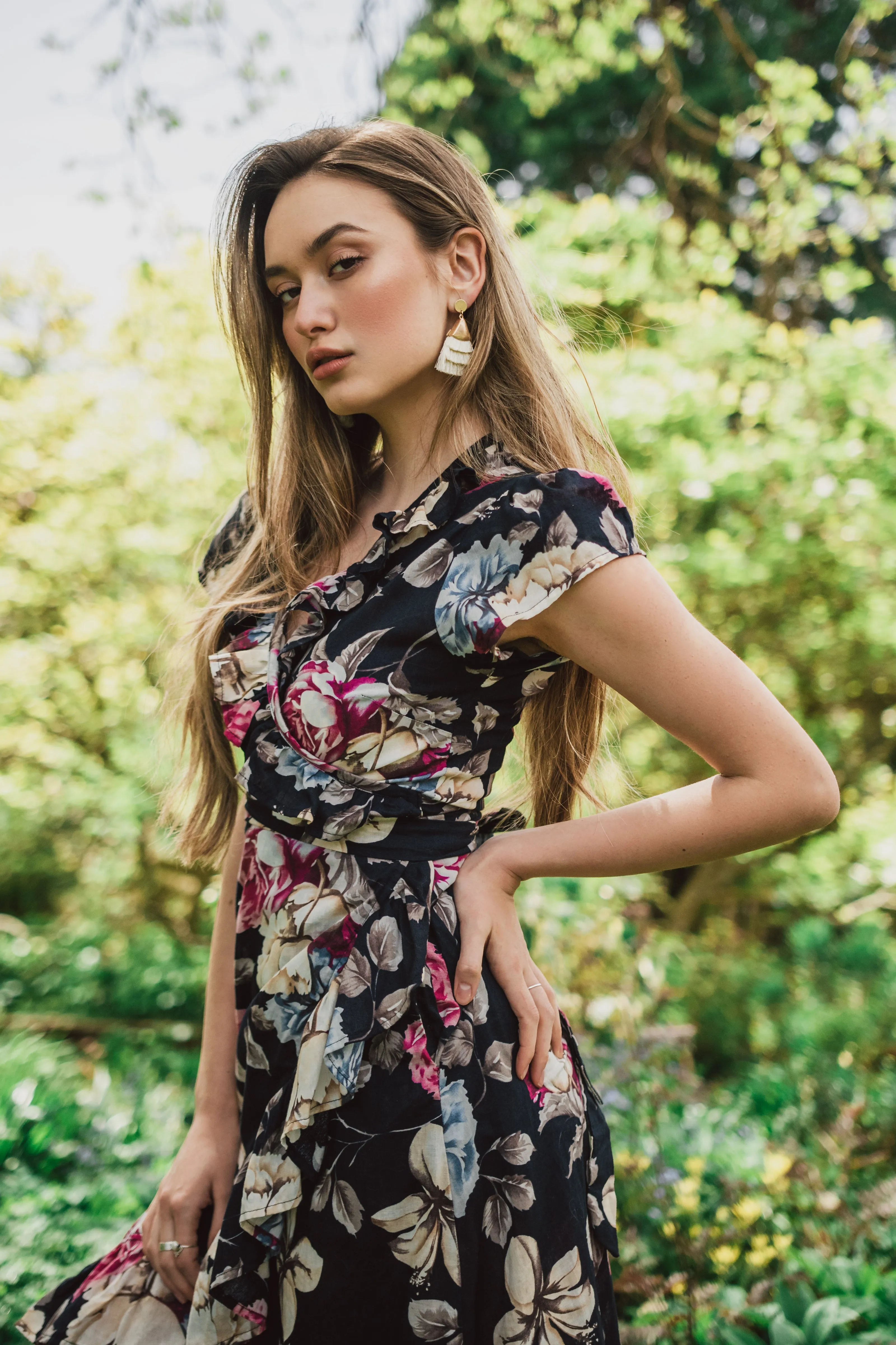 Romy Wrap Dress | Black Floral