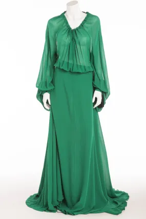 Saint Laurent - NWT 2PC Long Sleeve Emerald Dress with Black Cape - FR 40