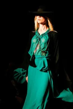 Saint Laurent - NWT 2PC Long Sleeve Emerald Dress with Black Cape - FR 40