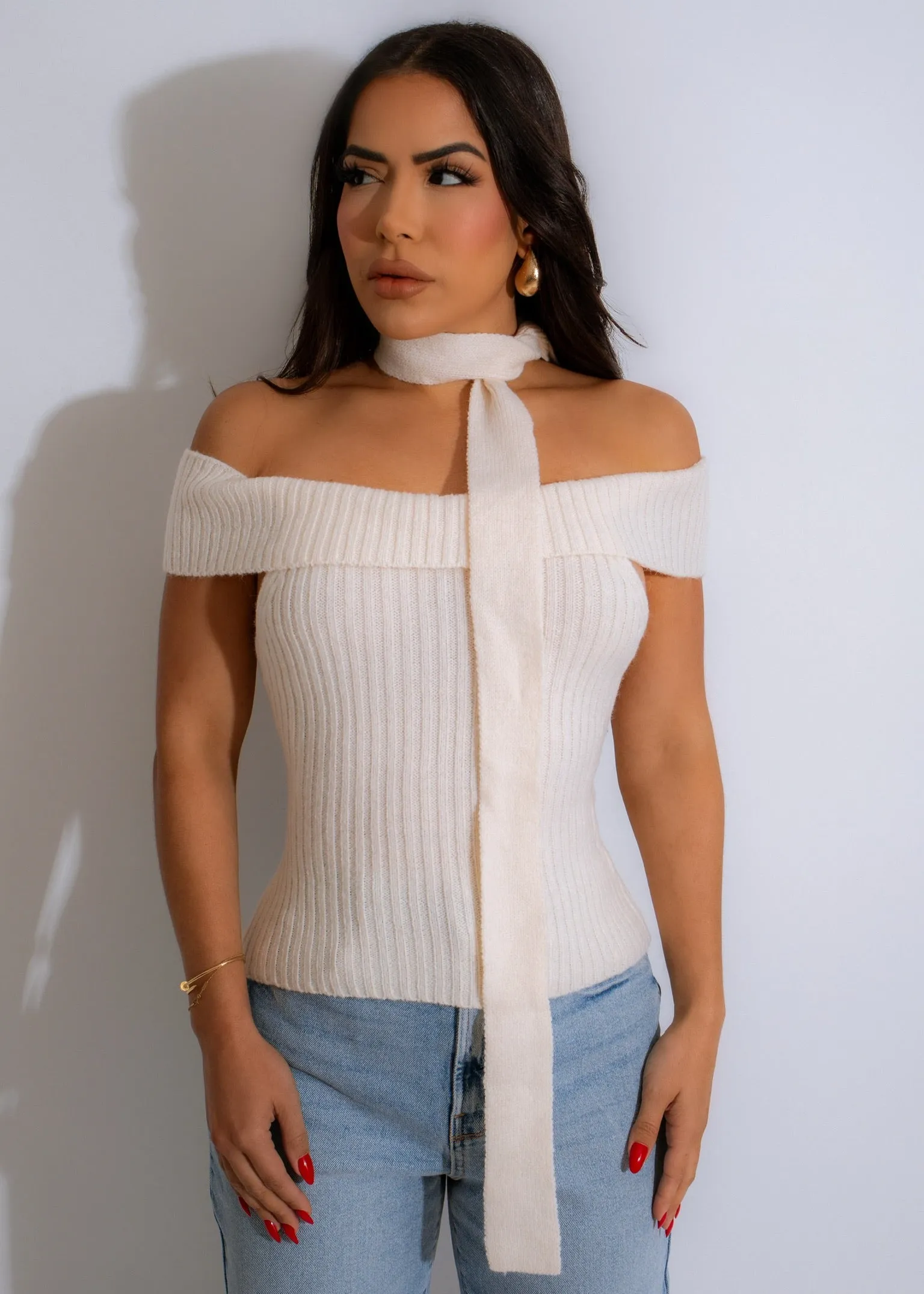 She's Cozy Knit Top White