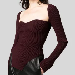 Square Collar Long Sleeve Skinny Solid Knitting Pullover