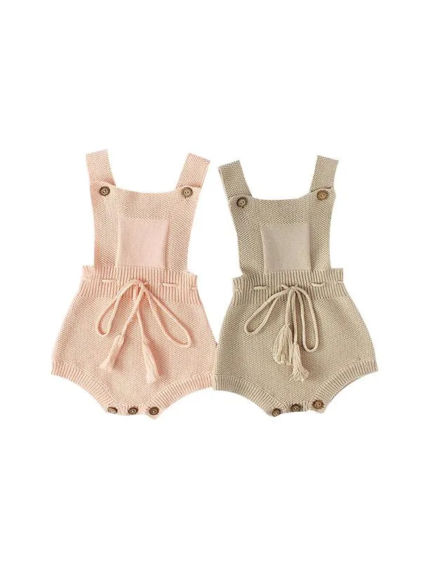 Strapped Knitted Cotton Romper Sleeveless Fringed Belt Onesie