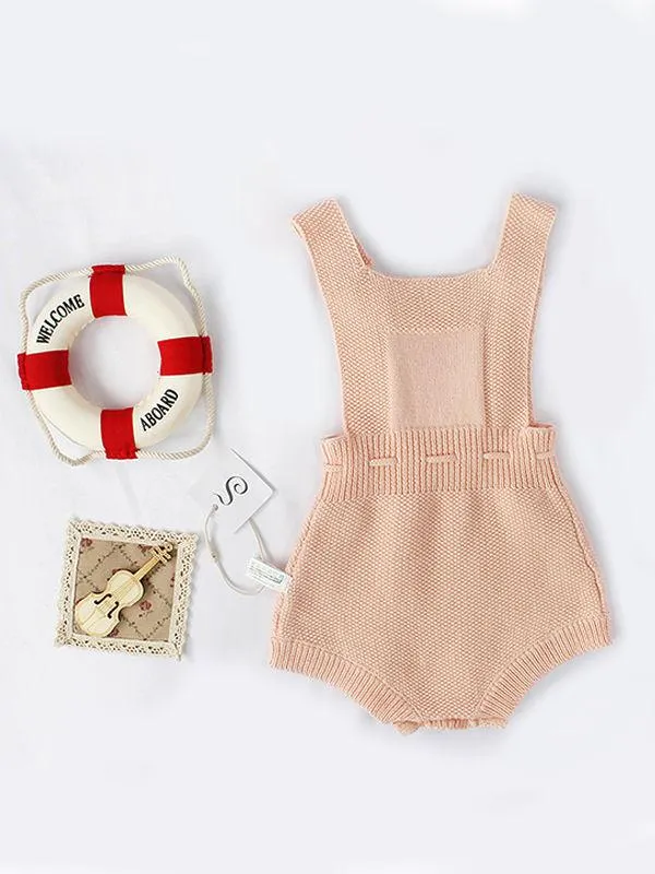 Strapped Knitted Cotton Romper Sleeveless Fringed Belt Onesie