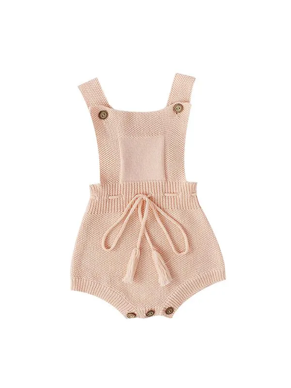 Strapped Knitted Cotton Romper Sleeveless Fringed Belt Onesie