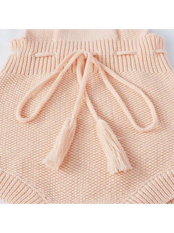 Strapped Knitted Cotton Romper Sleeveless Fringed Belt Onesie