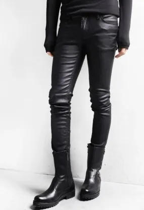 Street Style Black Leather Motorcycle Pants for Men