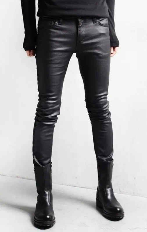 Street Style Black Leather Motorcycle Pants for Men