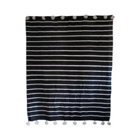 Striped Black Pom Pom Blanket