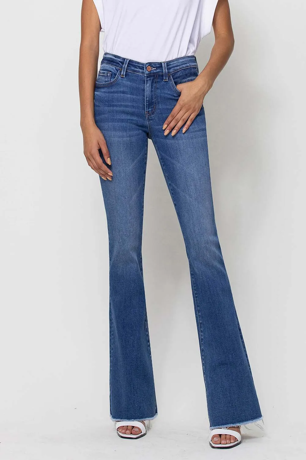 Sunfaded Mid Rise Flare Denim Jeans by Flying Monkey