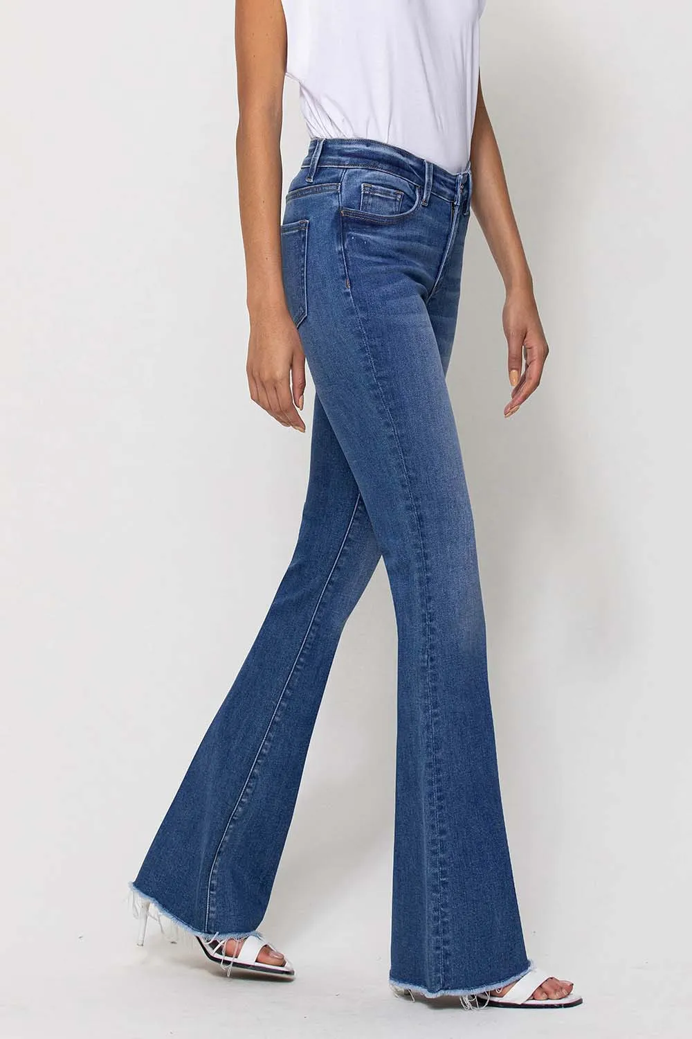 Sunfaded Mid Rise Flare Denim Jeans by Flying Monkey