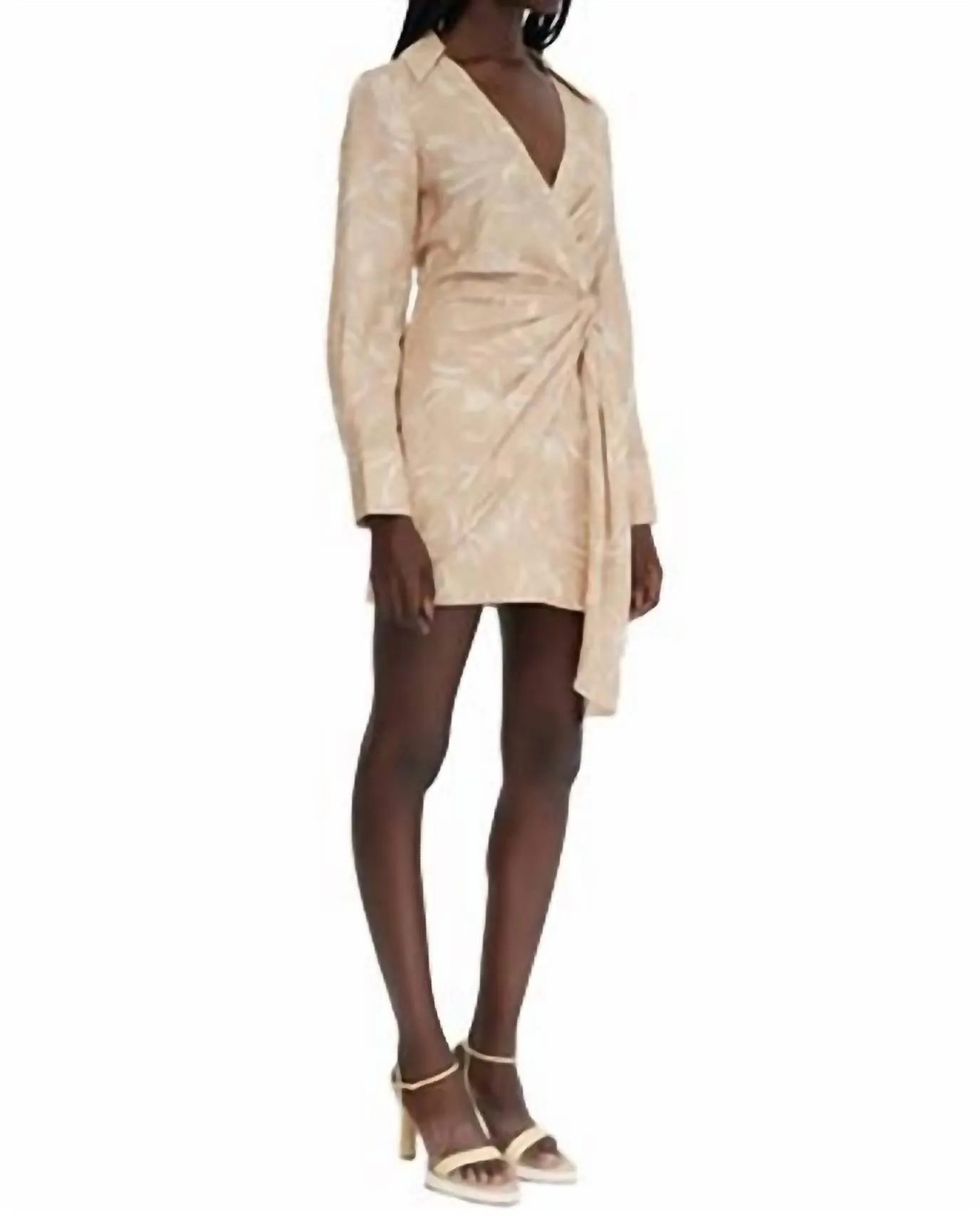 Tamika Faux Wrap Mini Dress in Tan