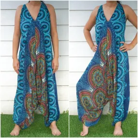 Teal Bohemian Mandala Wide-Leg Summer Jumpsuit