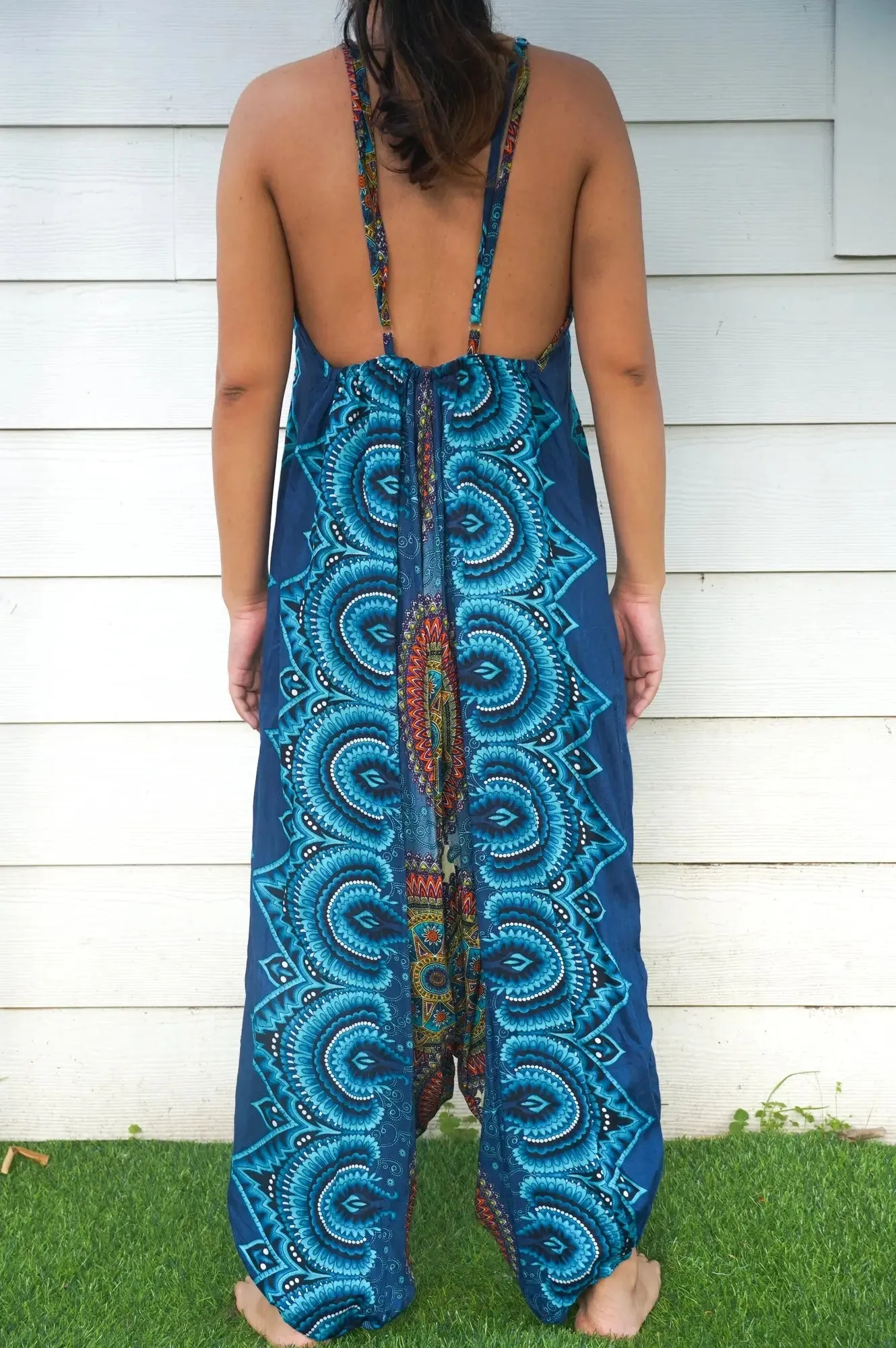 Teal Bohemian Mandala Wide-Leg Summer Jumpsuit