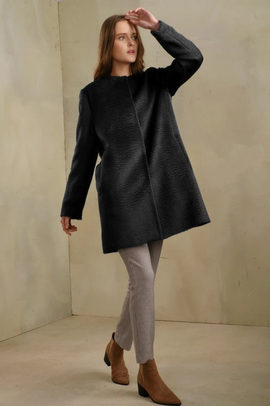 Thea Coat Baby Alpaca Suri Color Black