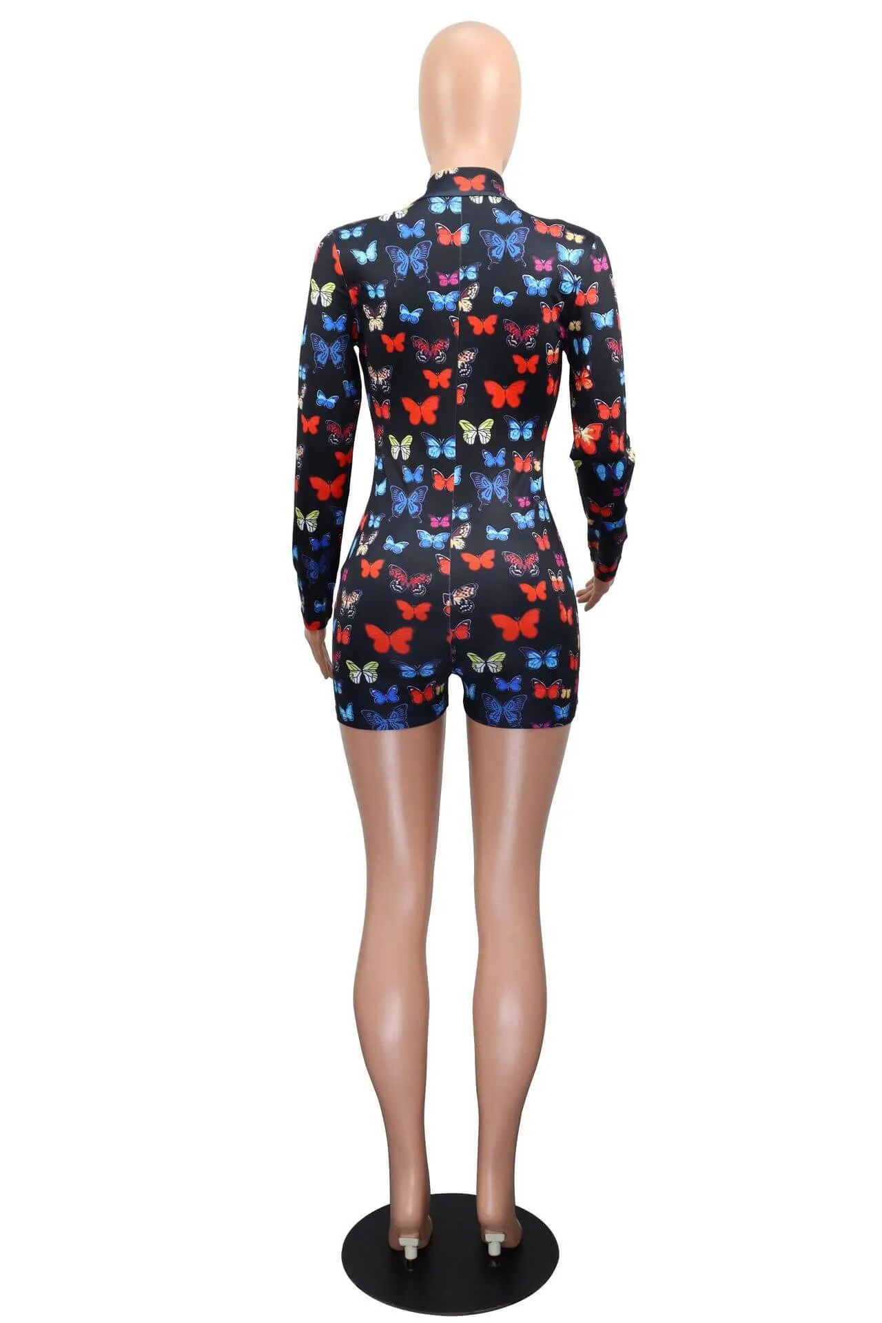 V-neck Printed Sheath Skirt Long Sleeve Jumpsuit