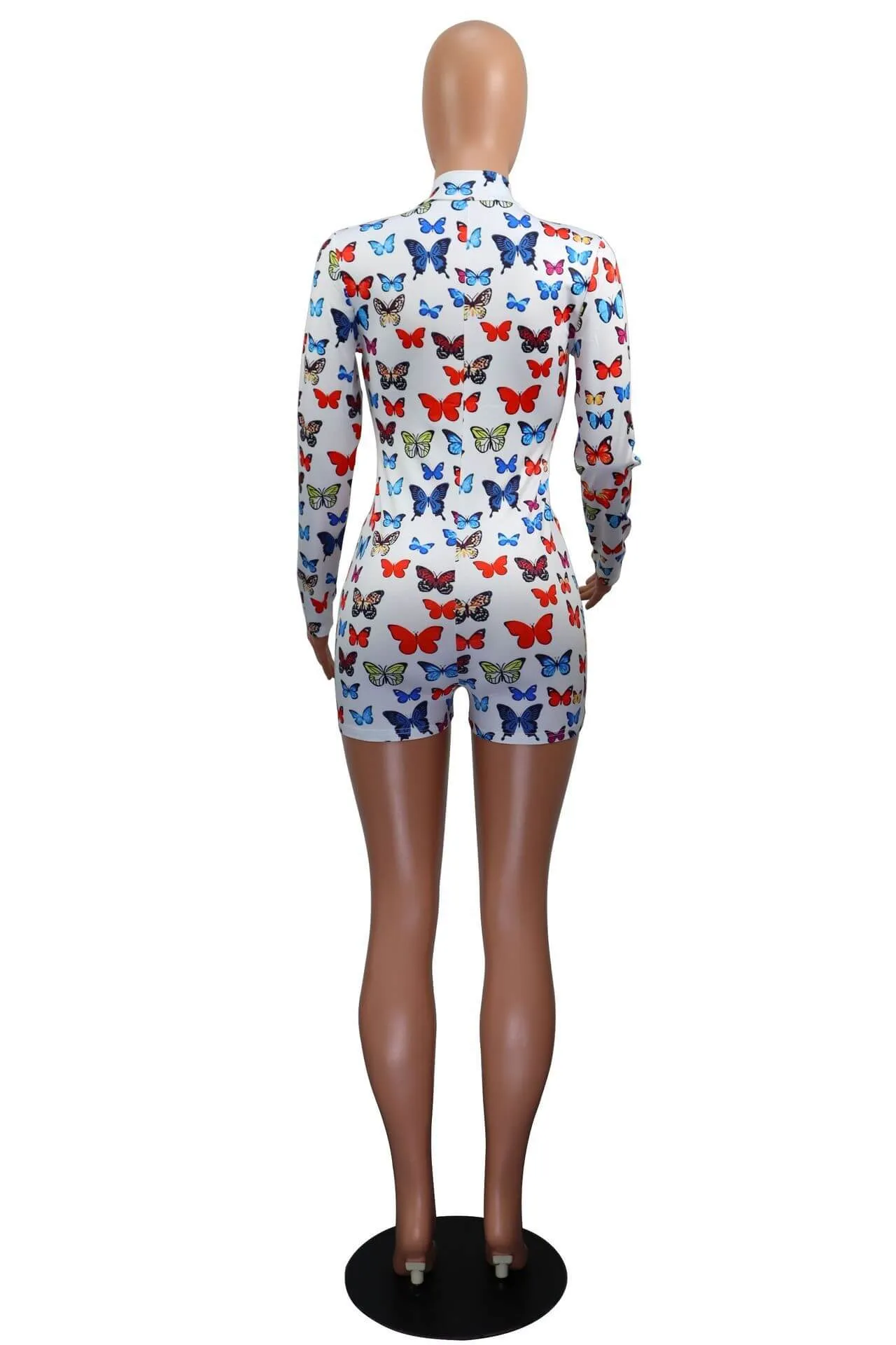 V-neck Printed Sheath Skirt Long Sleeve Jumpsuit