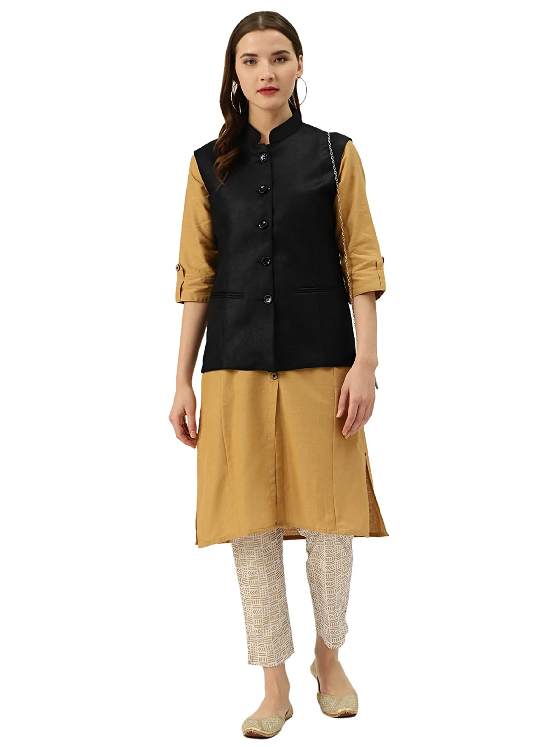 Vastraa Fusion Women's Solid Nehru Jacket (TS1400-42_Black_40)