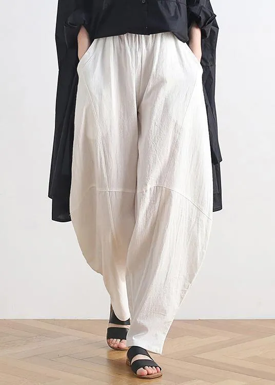 Vintage white cotton and linen loose casual trousers Zen lantern pants