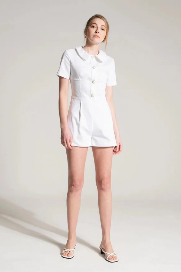 White Denim Short Jumpsuit