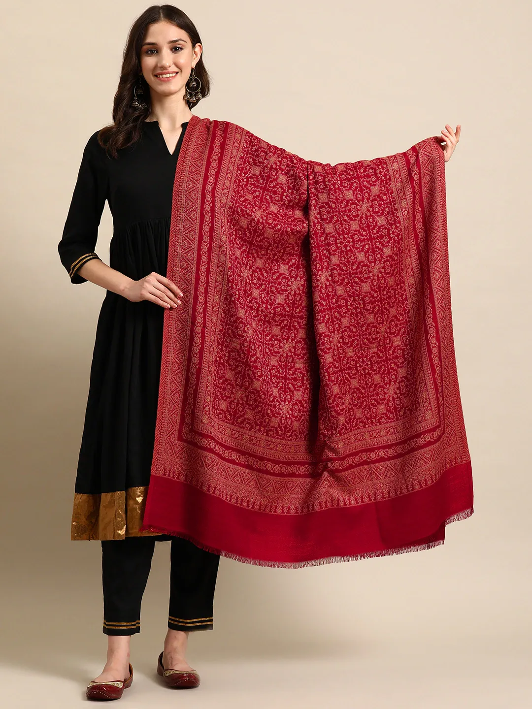 Women Ethnic Motifs Woven Design Shawl